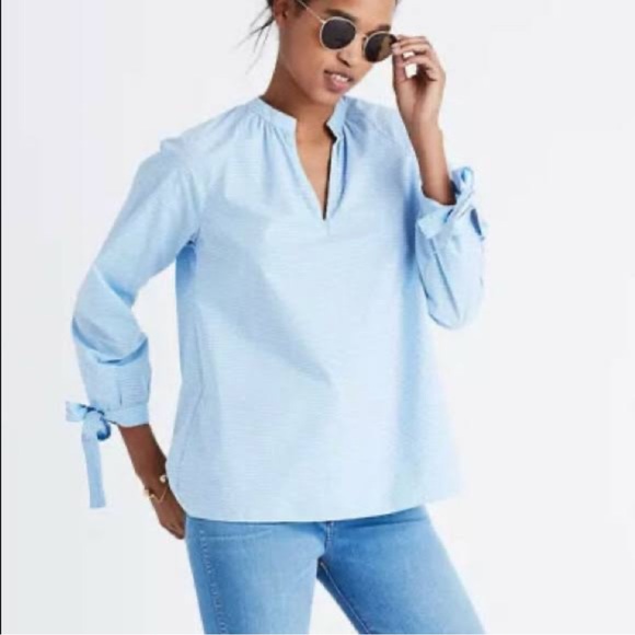Madewell Tops - Madewell Striped Tie Sleeve Popover Top Blue & White Size XS